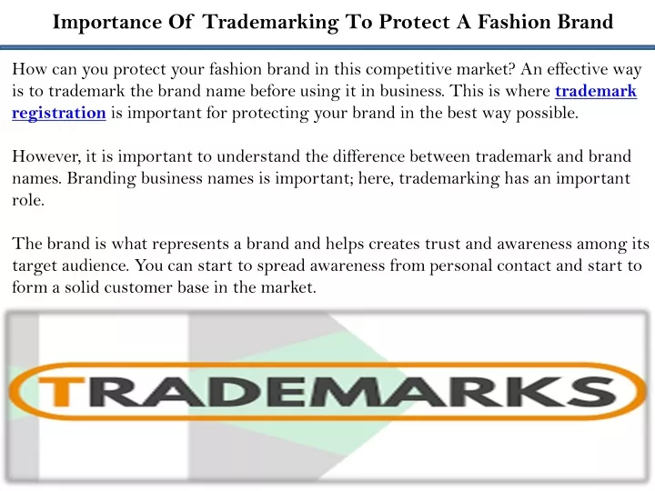 importance of trademarking to protect a fashion