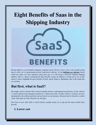 Eight Benefits of Saas in the Shipping Industry