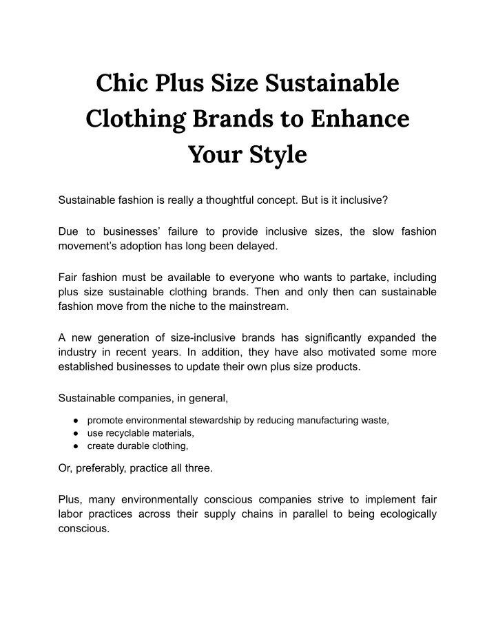 chic plus size sustainable clothing brands