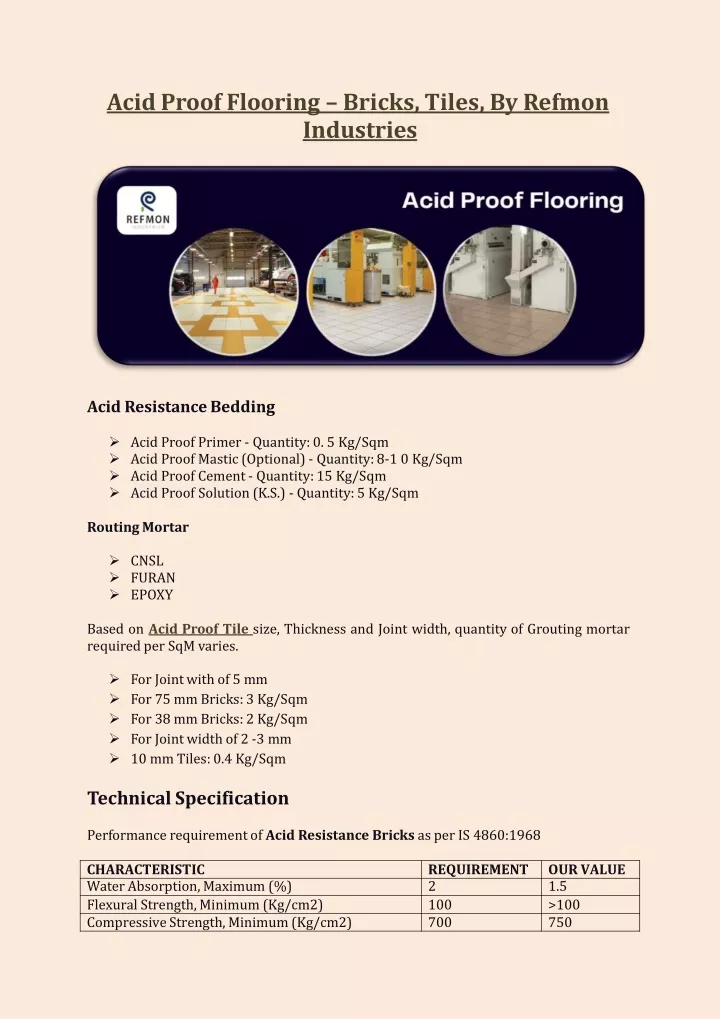 acid proof flooring bricks tiles by refmon