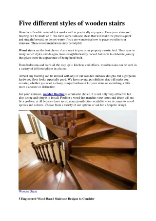 Five different styles of wooden stairs