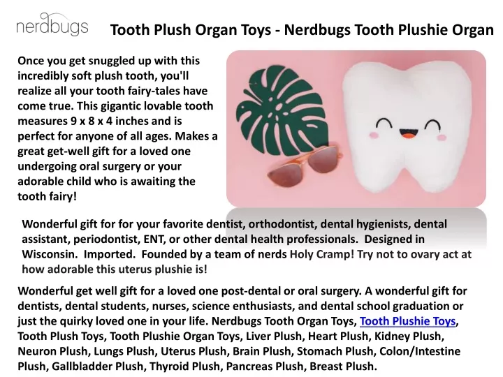 tooth plush organ toys nerdbugs tooth plushie