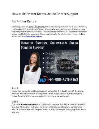 How to fix Printer Errors Online Printer Support