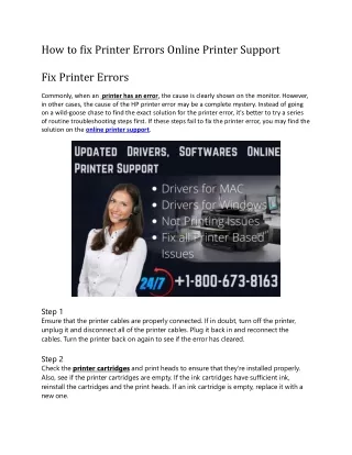 how to fix printer errors online printer support