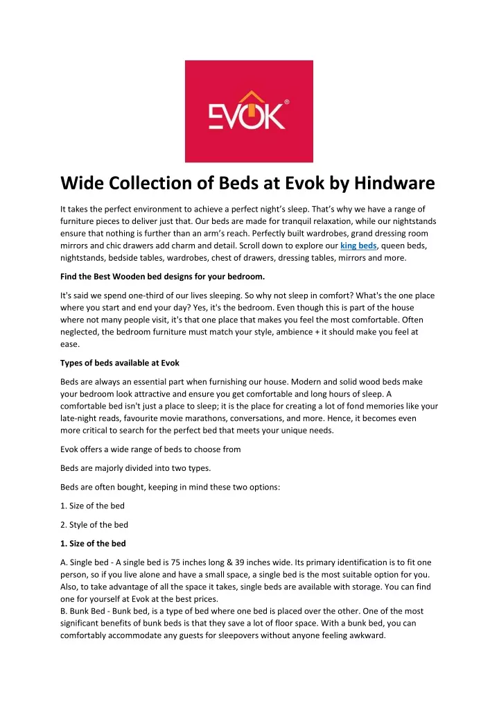 wide collection of beds at evok by hindware