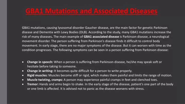 gba1 mutations and associated diseases