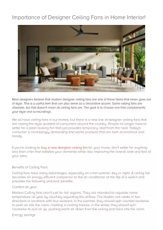 Importance of Designer Ceiling Fans in Home Interior! Article - ArticleTed - News and Articles