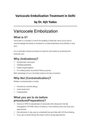 Varicocele Embolization Treatment in Delhi by Dr. Ajit Yadav