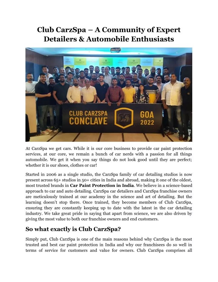 club carzspa a community of expert detailers