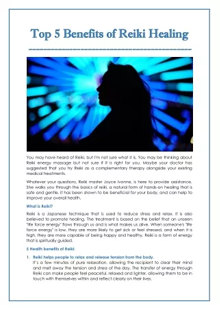 Top 5 Benefits of Reiki Healing