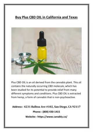 Buy Plus CBD OIL in California and Texas