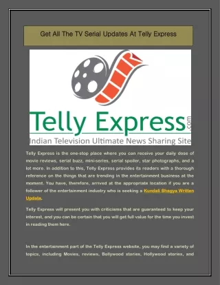 Get All The TV Serial Updates At Telly Express