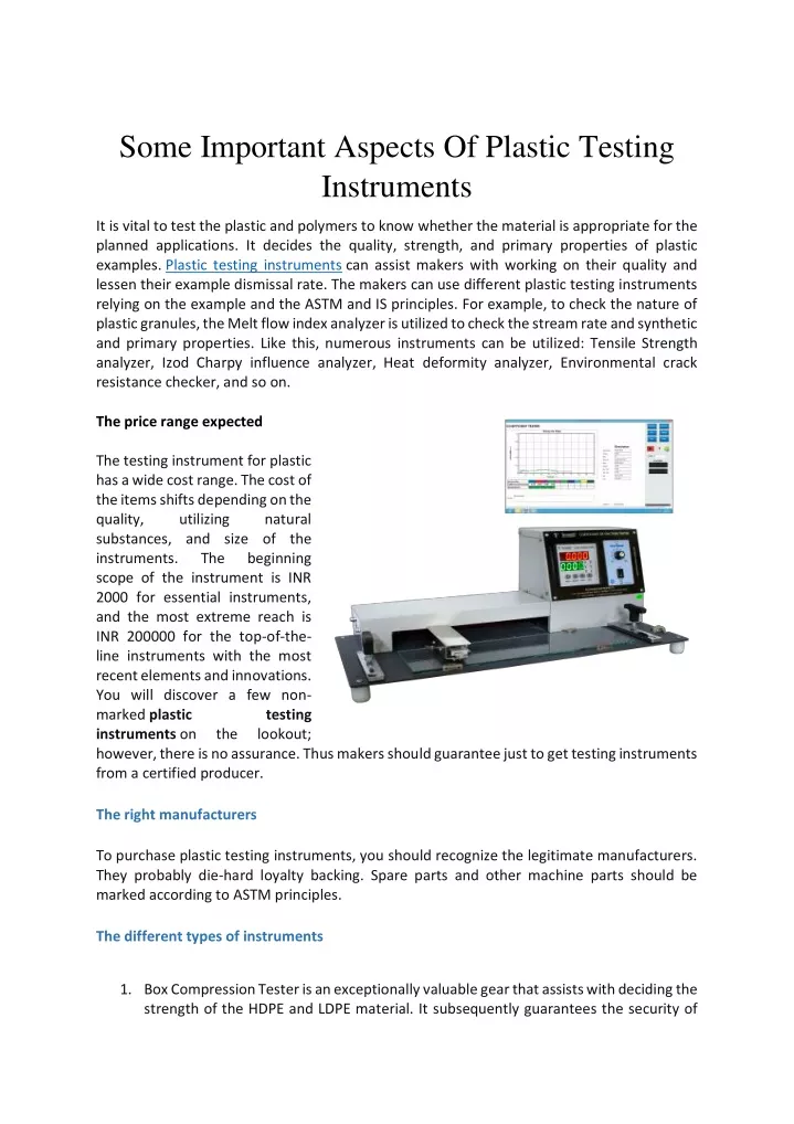 some important aspects of plastic testing