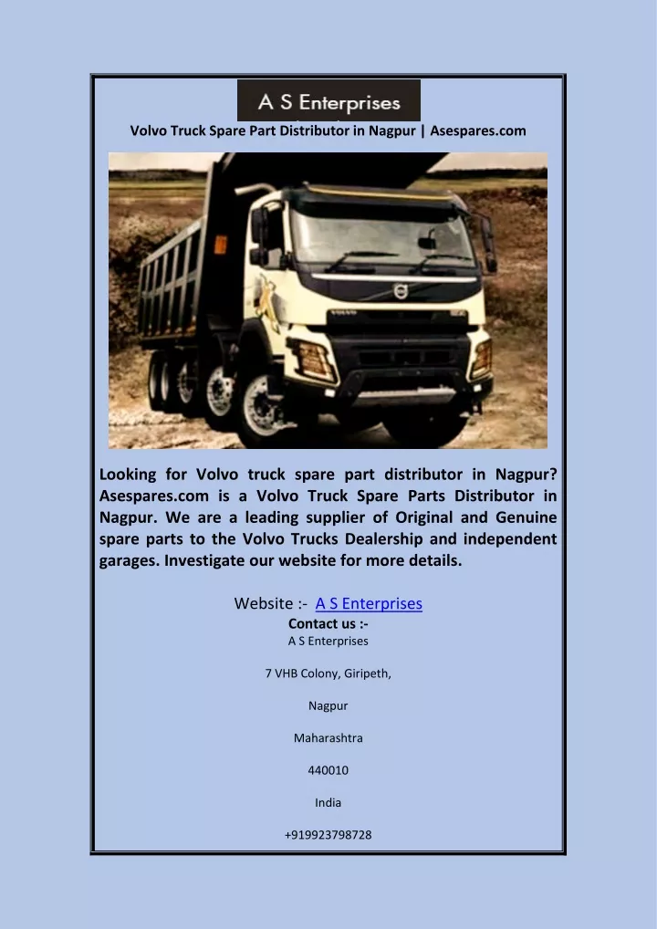 volvo truck spare part distributor in nagpur