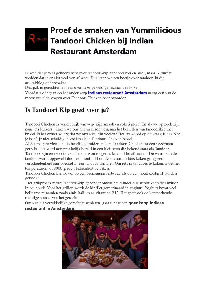 proef de smaken van yummilicious tandoori chicken bij indian restaurant amsterdam