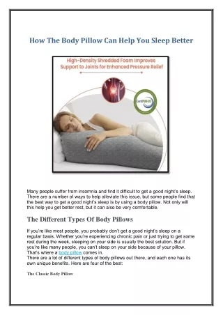 How The Body Pillow Can Help You Sleep Better