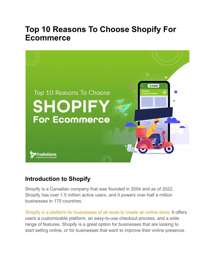 top 10 reasons to choose shopify for ecommerce