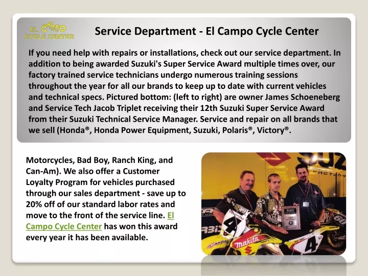 service department el campo cycle center