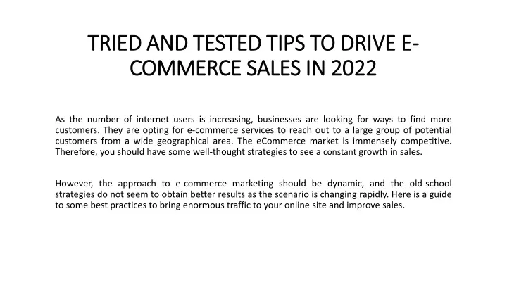 tried and tested tips to drive e commerce sales in 2022