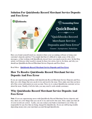Solution For Quickbooks Record Merchant Service Deposits and Fees Error( 29-07-2022) 54894999, AKKKDJDJ ABC
