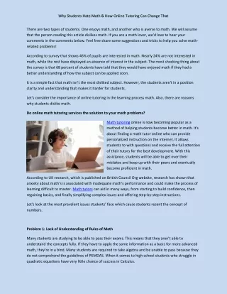 Why Students Hate Math & How Online Tutoring Can Change That