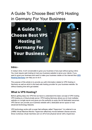 a guide to choose best vps hosting in germany