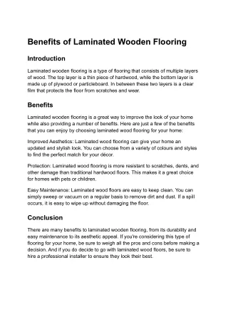 Benefits of Laminated Wooden Flooring
