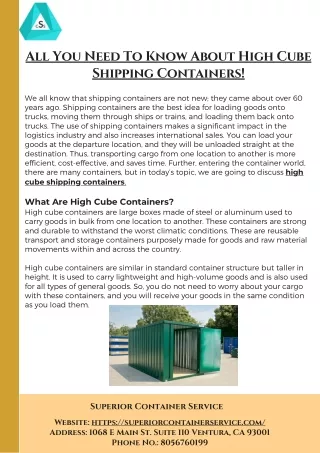 All You Need To Know About High Cube Shipping Containers!