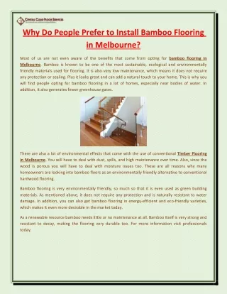 Why Do People Prefer to Install Bamboo Flooring in Melbourne