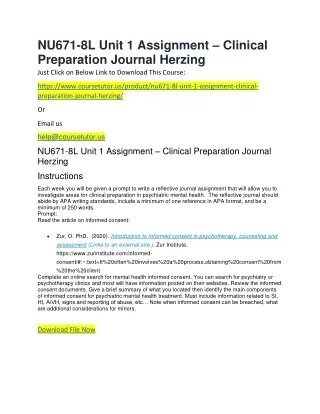 nu671 8l unit 1 assignment clinical preparation