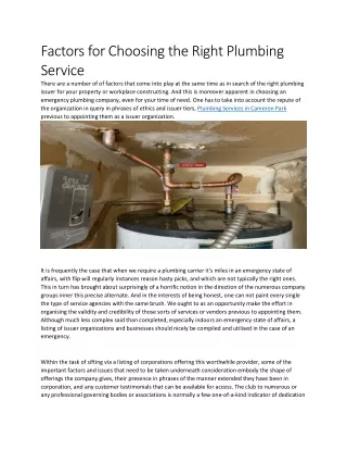 factors for choosing the right plumbing service
