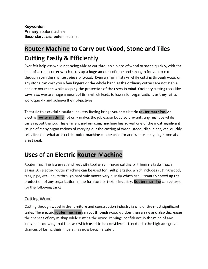 keywords primary router machine secondary