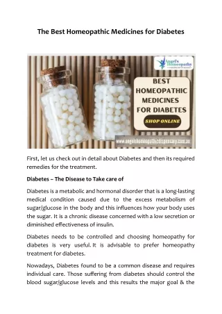 The Best Homeopathic Medicines for Diabetes