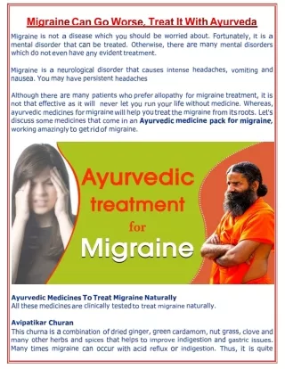 Migraine Can Go Worse, Treat It With Ayurveda