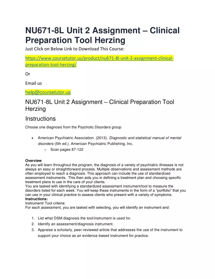 nu671 8l unit 2 assignment clinical preparation