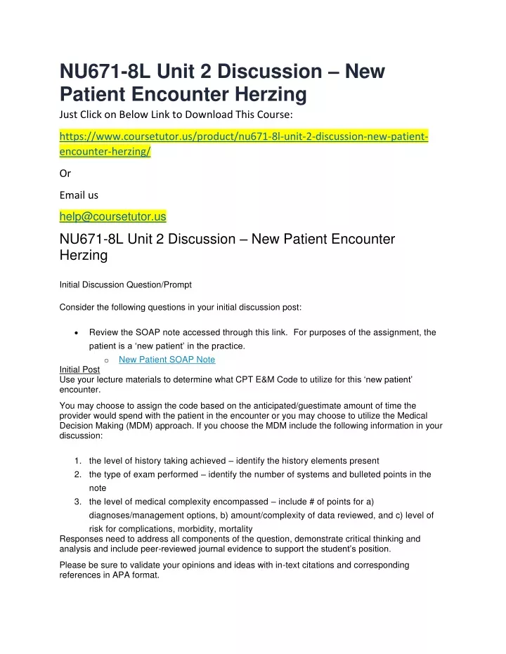 nu671 8l unit 2 discussion new patient encounter