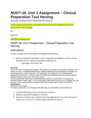 nu671 8l unit 3 assignment clinical preparation