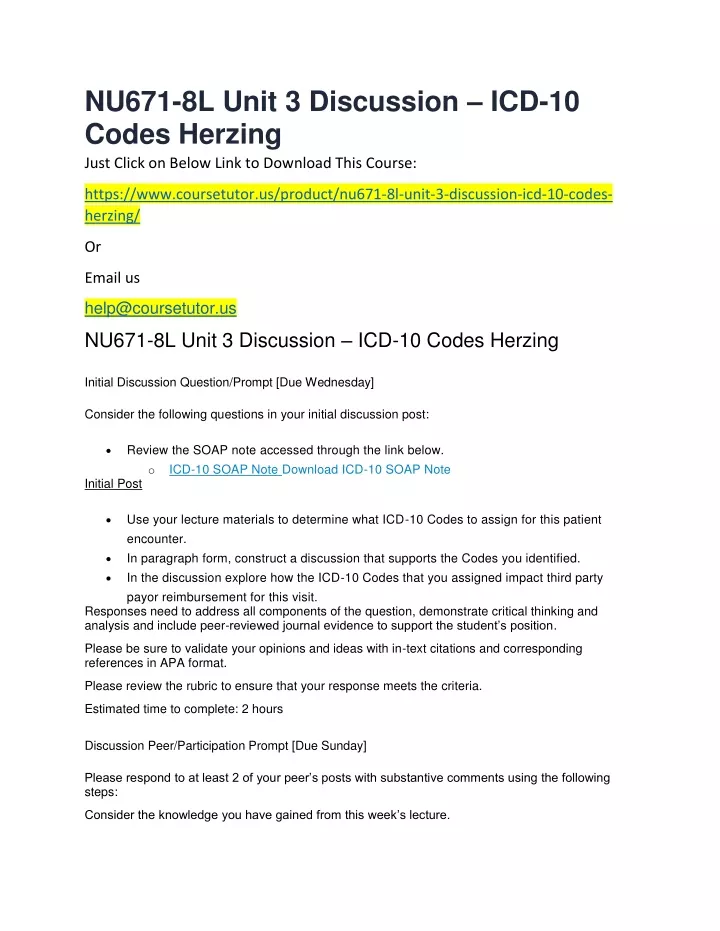 nu671 8l unit 3 discussion icd 10 codes herzing