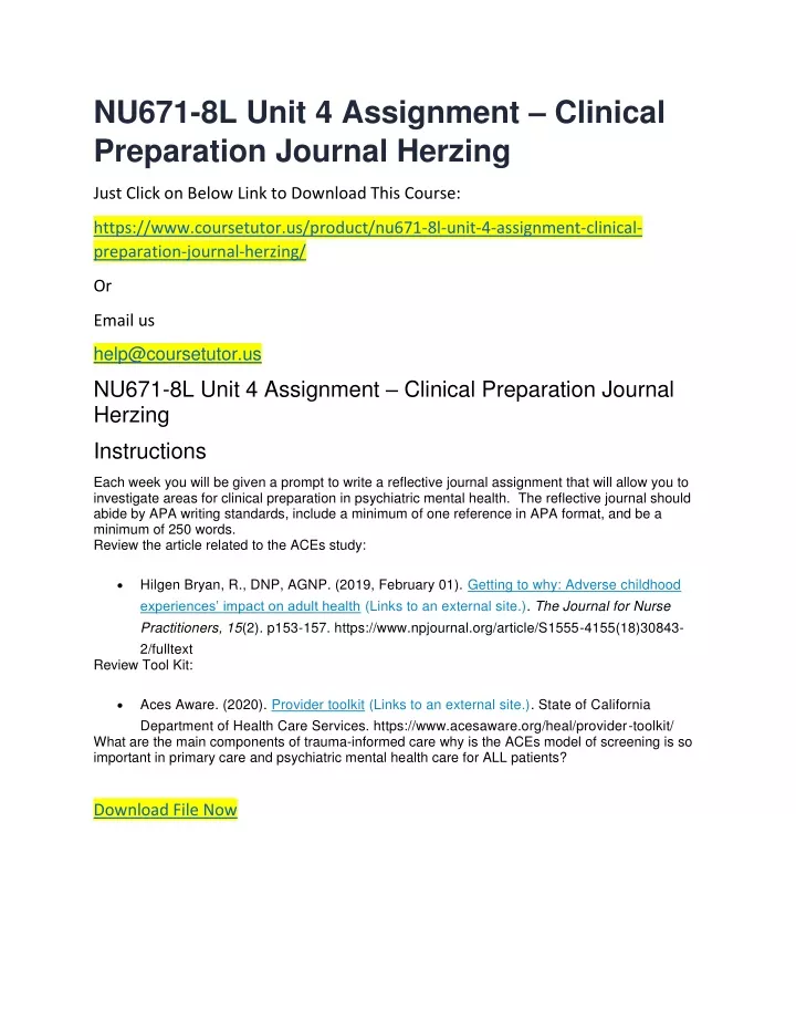 nu671 8l unit 4 assignment clinical preparation