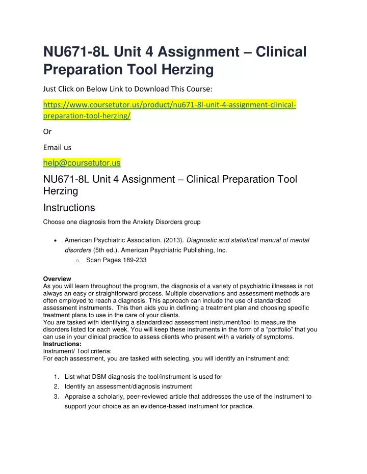nu671 8l unit 4 assignment clinical preparation