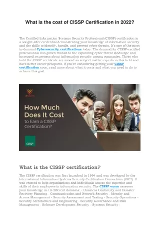 What is the cost of CISSP Certification in 2022