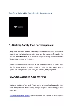 Benefits of Hiring a Fire Watch Security Guard Company