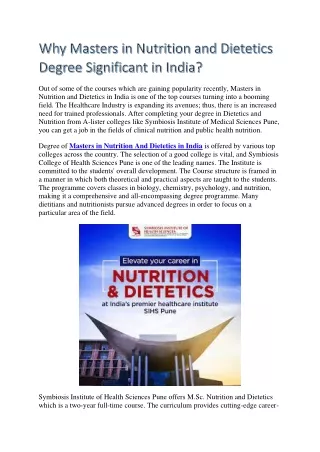 Why Masters In Nutrition And Dietetics Degree Significant In India?