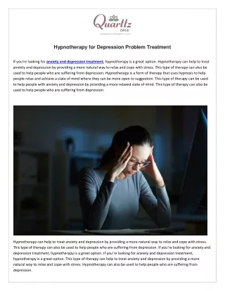 Hypnotherapy for Depression Problem Treatment