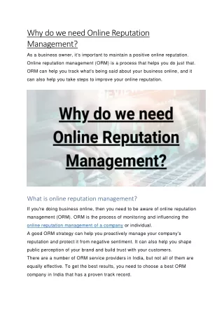why do we need online reputation management