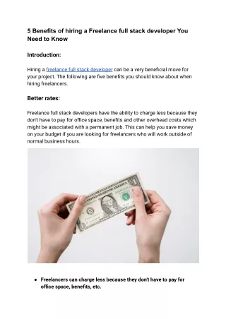 5 Benefits of hiring a Freelance full stack developer You Need to Know