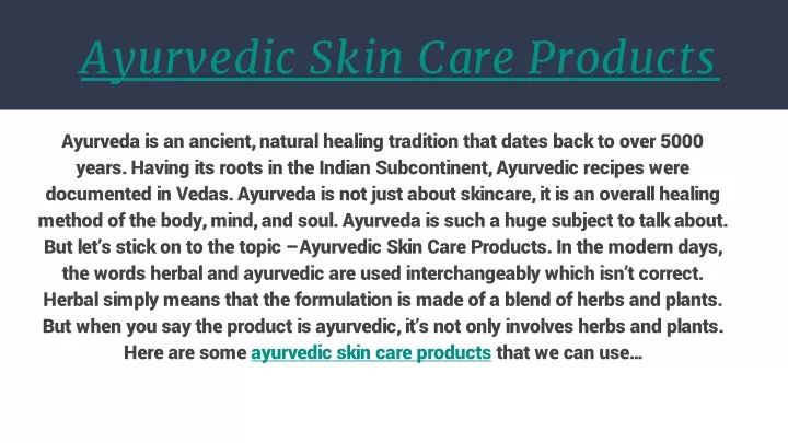 ayurvedic skin care products