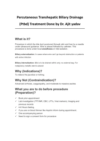 Percutaneous Transhepatic Biliary Drainage (Ptbd) Treatment Done by Dr. Ajit yadav
