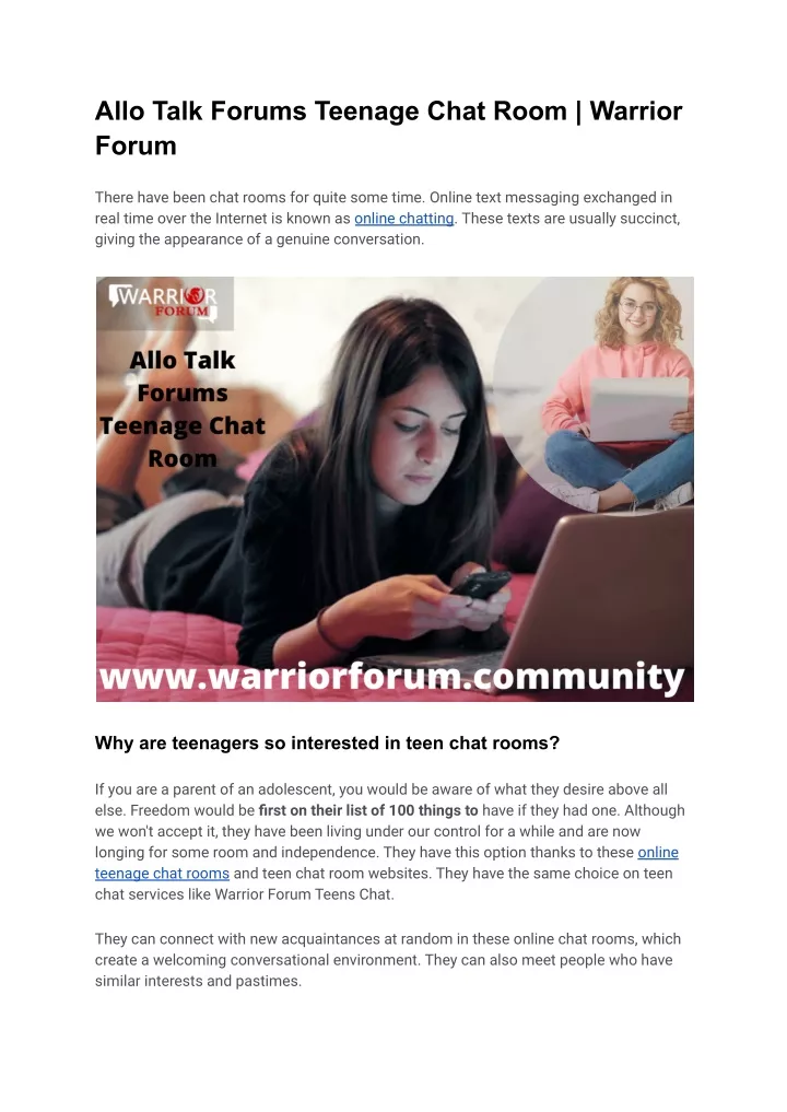 allo talk forums teenage chat room warrior forum