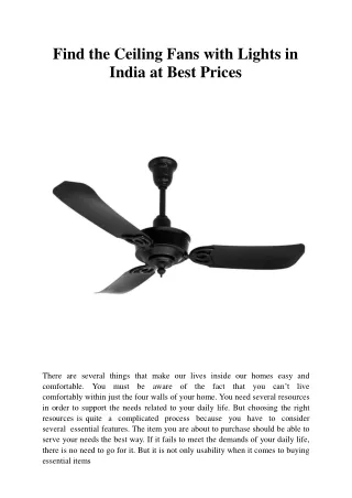 Find the Ceiling Fans with Lights in India at Best Prices